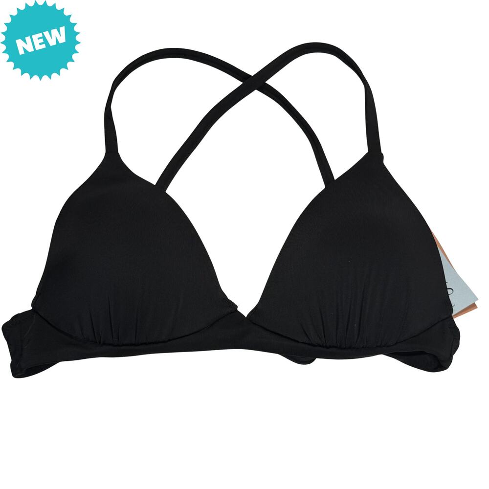 Shade & Shore Bikini Top Women's 32B Black Push Up Adjustable Strings NEW